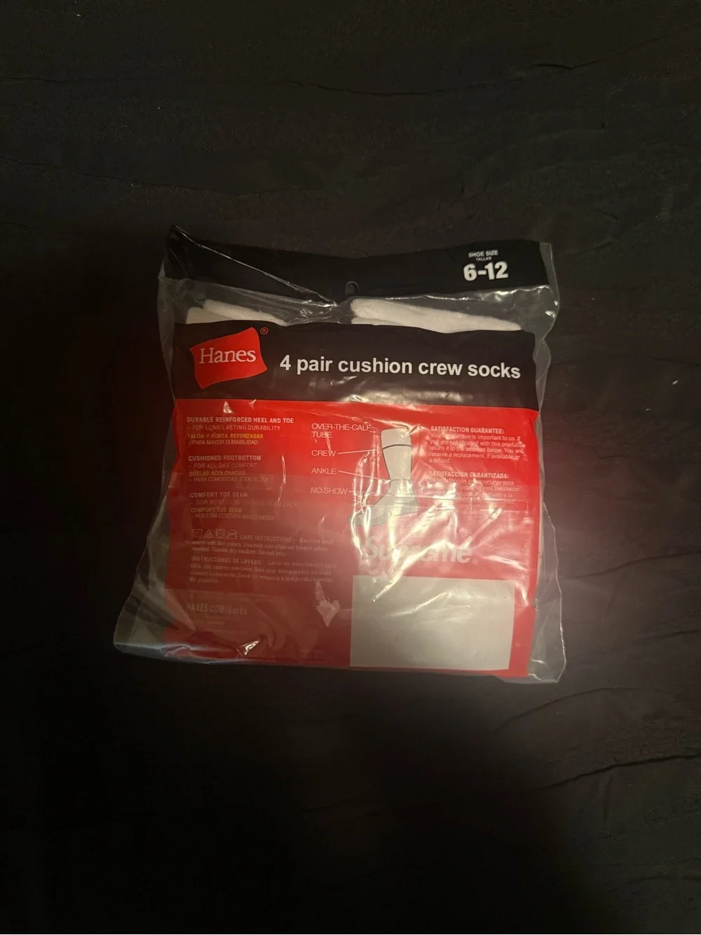 Hanes Men’s White Cushion Crew Socks - 4 Pair